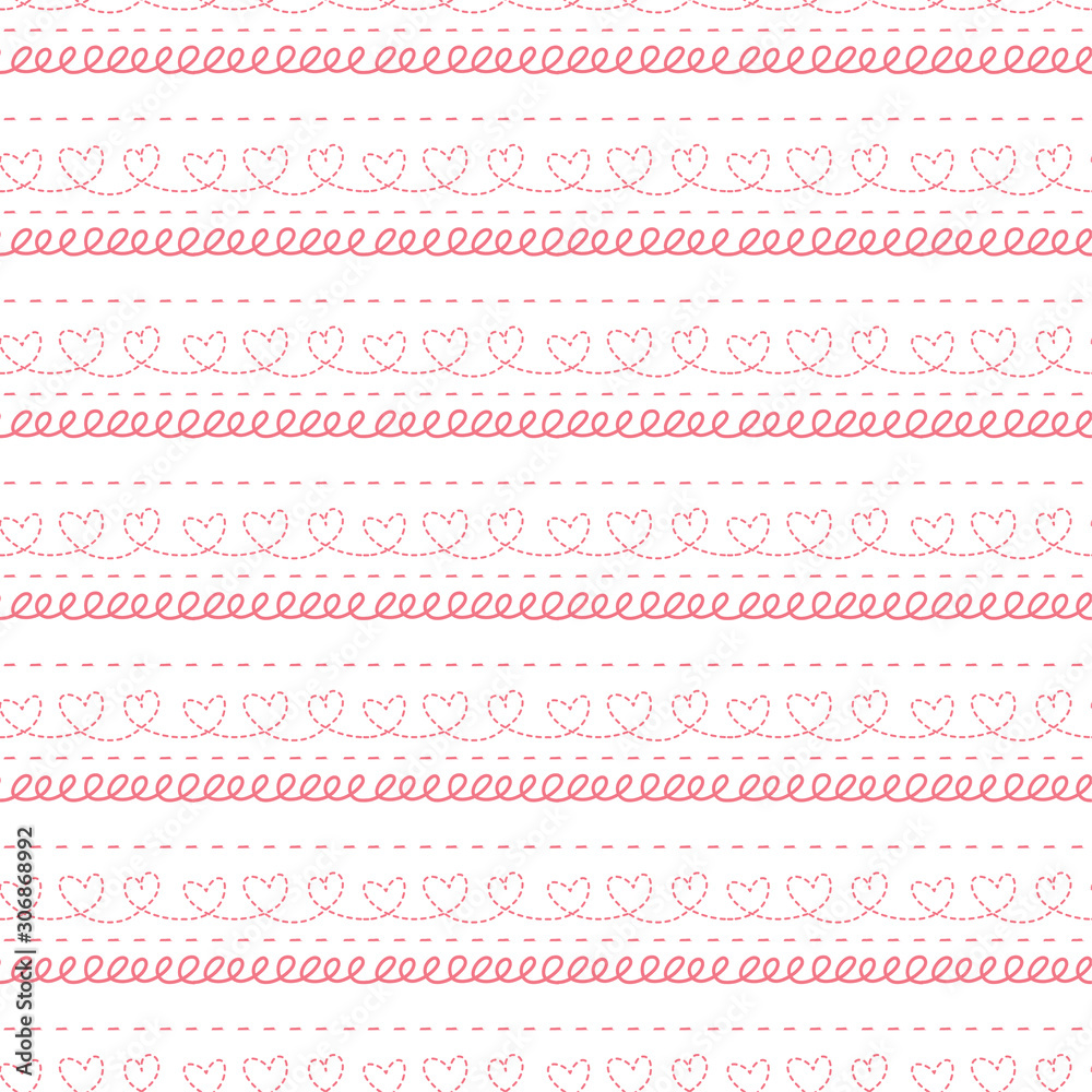 Pink illustration dashed line heart shape pattern Pink illustration dashed line heart shape pattern
