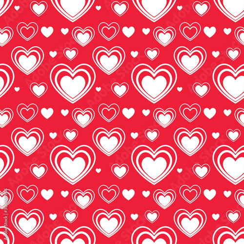 White heart shape illustration pattern on red background