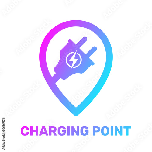 Electric charging point. Map pointer, location of charge station. Electric Pin Icon Logo Design Element. EPS 10.