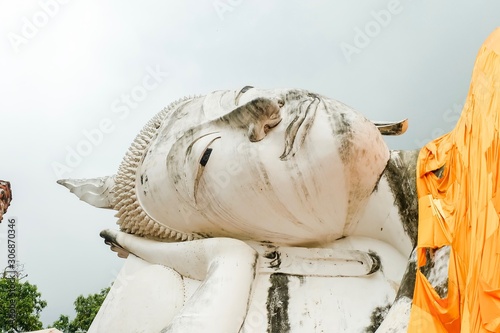 Big buddha statue at Wat Khun Inthapramun, Angthong, Thailand. Beautiful of historic city at buddhism temple.