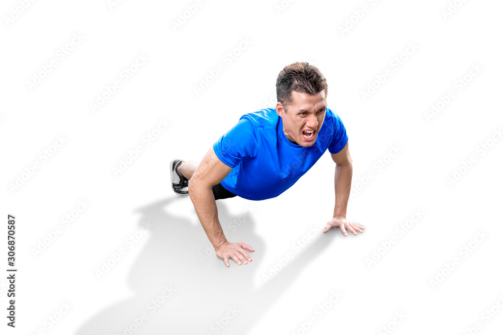 Asian man doing workout push up