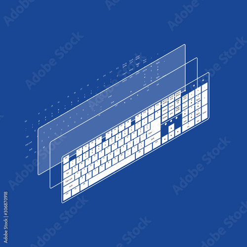 Isometric vector keyboards on the blue background
