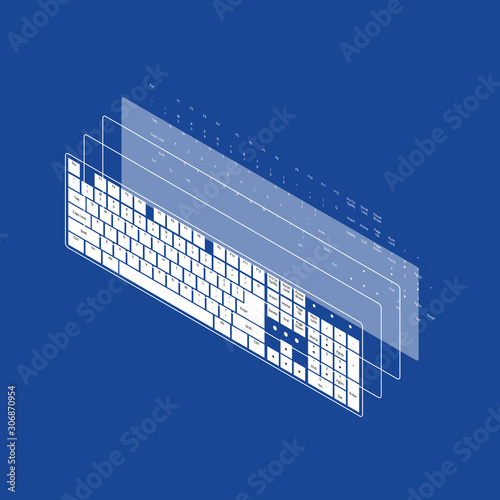 Isometric vector keyboards on the blue background