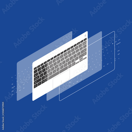 Isometric vector keyboards on the blue background