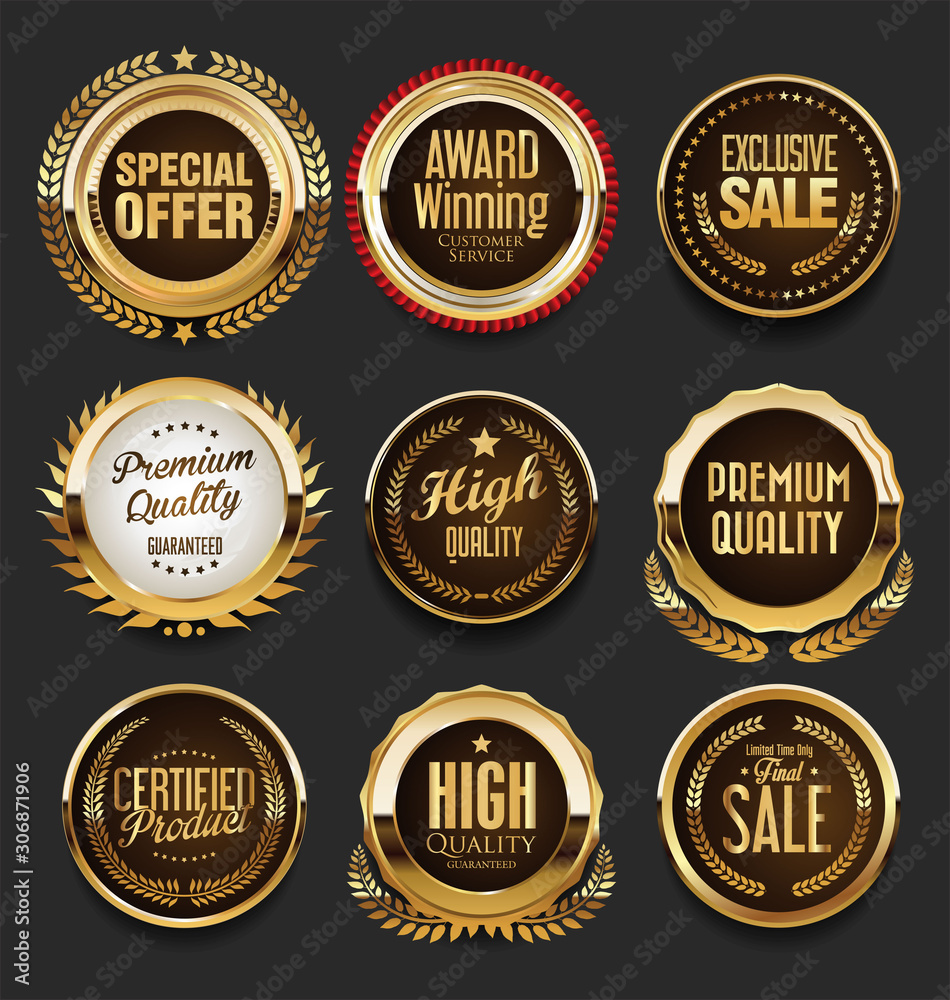 Luxury premium golden badges and labels Luxury premium golden badges and labels