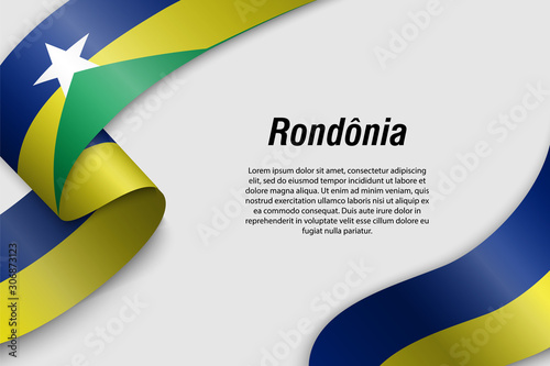 Waving ribbon or banner with flag rondonia photo