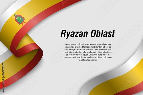 Waving ribbon or banner with flag Region of Russia ryazan oblast