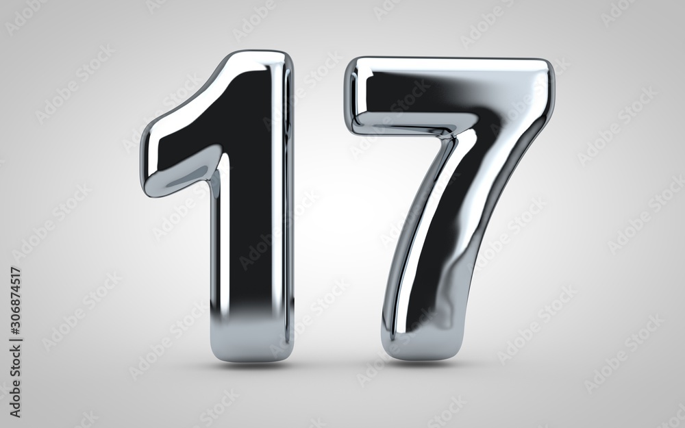 Chrome balloon number 17 isolated on white background. Chrome balloon number 17 isolated on white background.