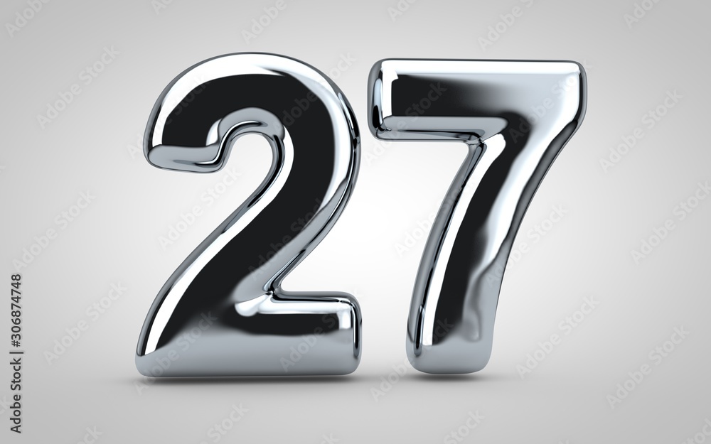 Chrome balloon number 27 isolated on white background. Chrome balloon number 27 isolated on white background.