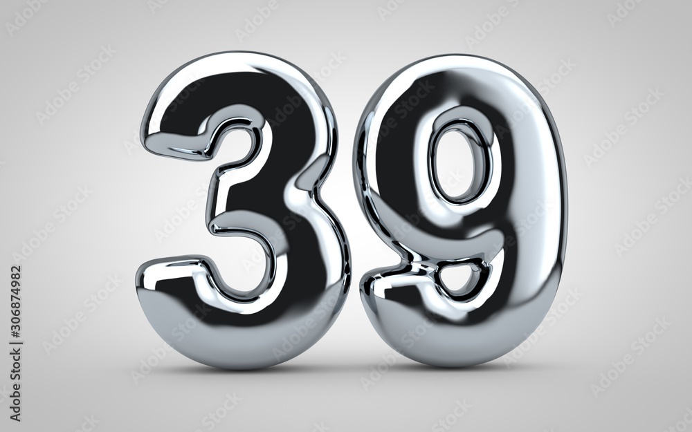 Chrome balloon number 39 isolated on white background. Chrome balloon number 39 isolated on white background.