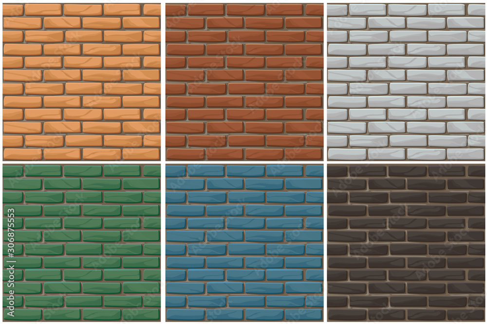 Brick wall seamless background set. Different color brick textures ...