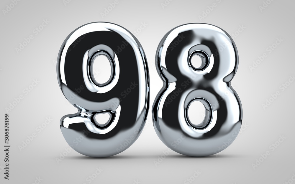 Chrome balloon number 98 isolated on white background. Chrome balloon number 98 isolated on white background.