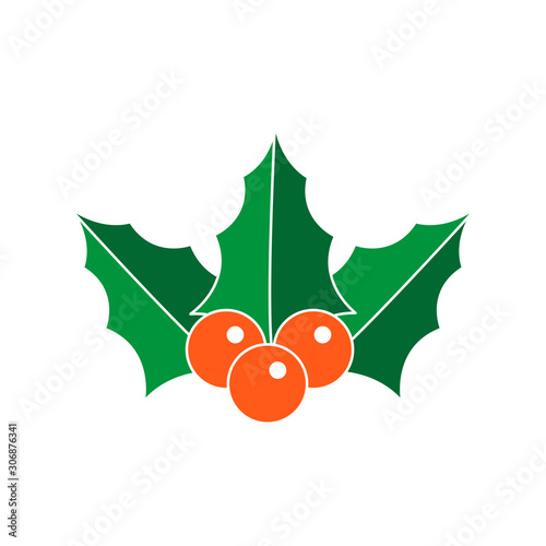 Christmas holly vector icon. Outline flat sign for mobile concept and web design. Christmas holly glyph icon. Symbol, logo illustration. Vector graphics.
