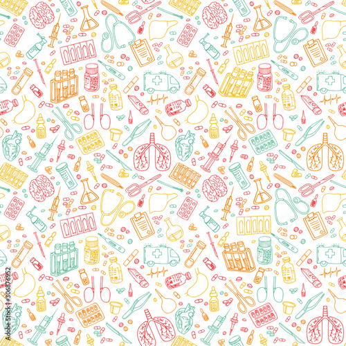 Hand drawn Medicine doodle. vector seamless pattern