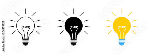 Light bulbs collection. Idea symbol. Lamp concept. Lights bulbs vector icons, isolated on white background. Light bulbs different style. Vector