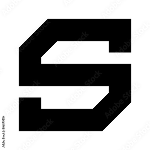 Letters and numbers - simple square font - black letter S - vector