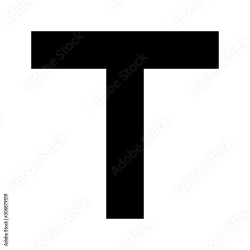 Letters and numbers - simple square font - black letter T - vector