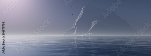 Iceberg ice in the ocean  cold seascape. 3d rendering.