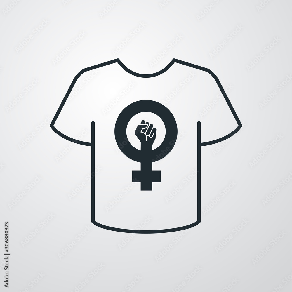 Icono plano lineal camiseta t con símbolo feminismo en fondo gris Icono plano lineal camiseta t con símbolo feminismo en fondo gris