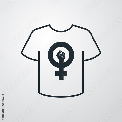 Icono plano lineal camiseta t con símbolo feminismo en fondo gris