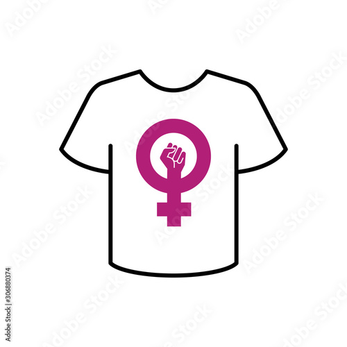 Icono plano lineal camiseta t con símbolo feminismo con color morado
