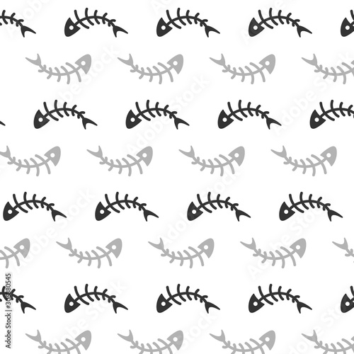 Curved fish skeletons. Seamless wallpaper. Vector illustration