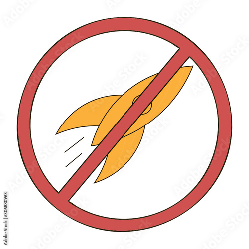 No rocket allowed icon. Acceleration not allowed. Vector illustration for web, graphic design, ui, application logo. Isolated on white background.