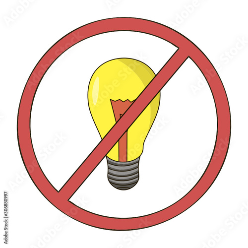 No light bulb allowed icon. Electricity or light is not working. Vector illustration for web, graphic design, ui, application logo. Isolated on white background.