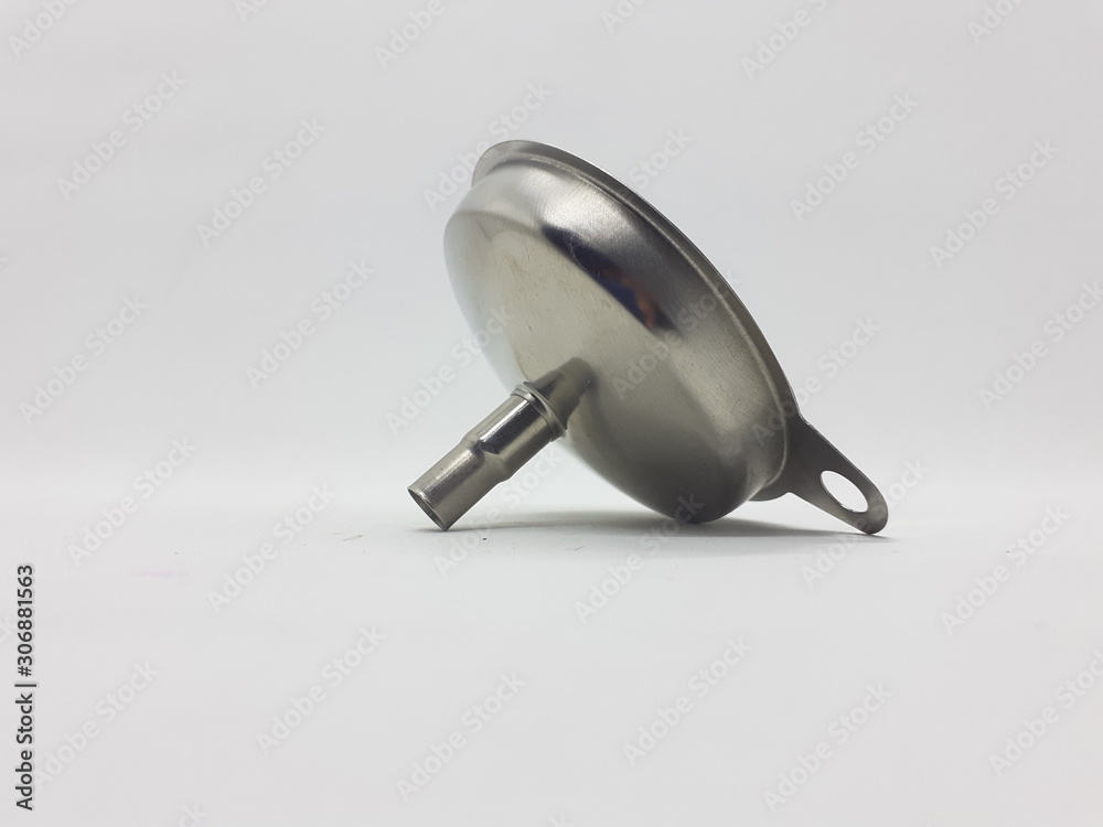 Stainless Steel Metallic Silver Shiny Funnel to Drip Liquid Oil and Drinks Beverages in White Isolated Background