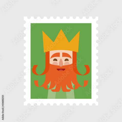 King Gaspar postage stamp. Christmas ornament isolated vectorized. Magi, wise man