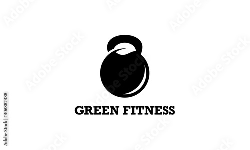 Black white negative space leaf with kettlebell logo