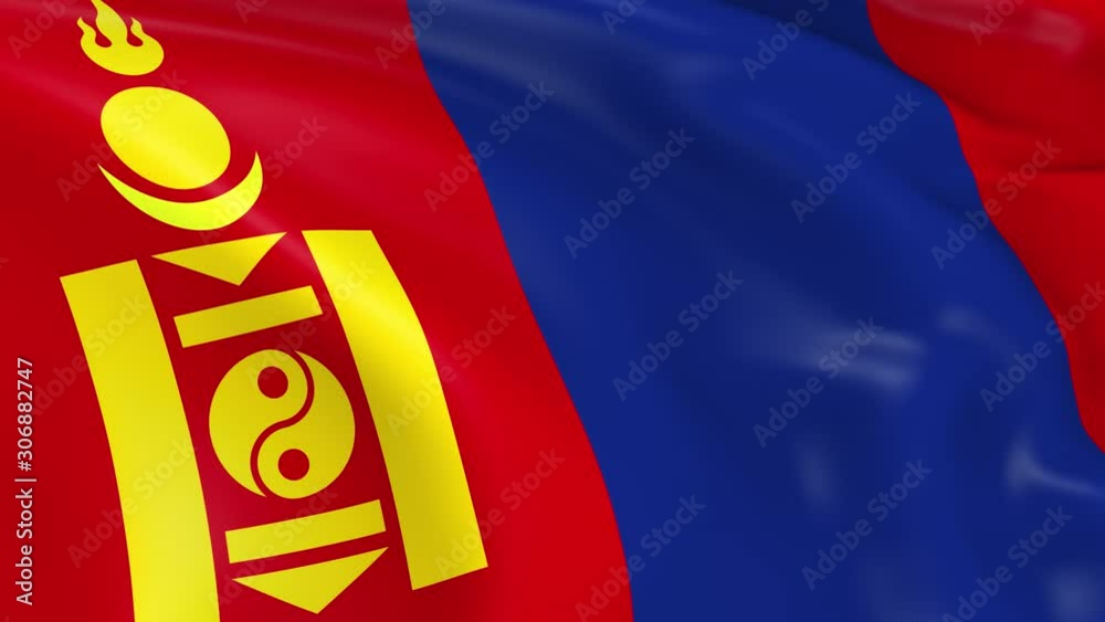 Photo realistic slow motion 4KHD flag of the Mongolia waving in the ...