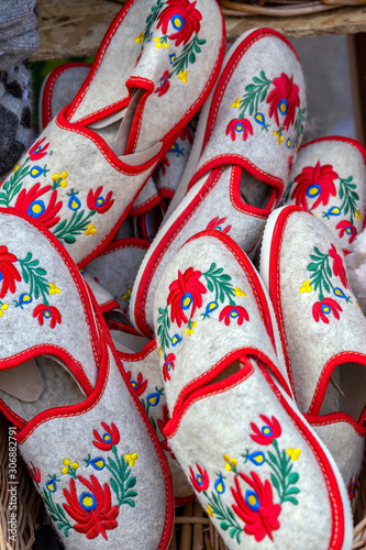 Multicolored house slippers with tipical hungarian patterns