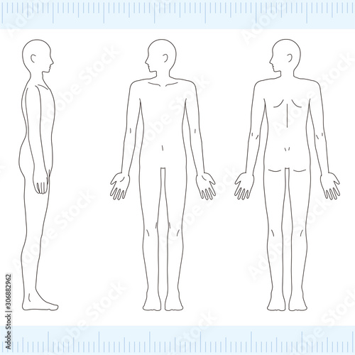 男性　メディカル　美容　裸　ヌード　全身　正面・背面　横向き
