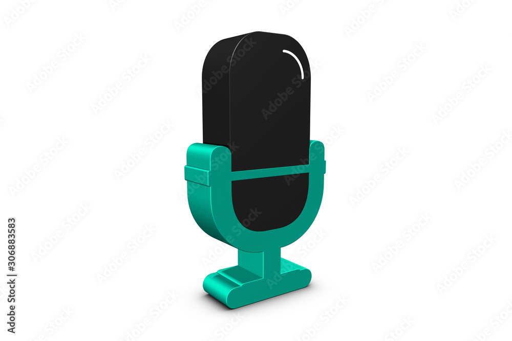 Standing Microphone - Black And Green 3D Illustration - Isolated On White Blackground