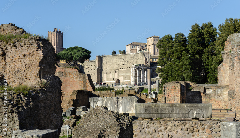 The Forum of Augustus is the second of the five imperial forums of Rome. A collection of artifacts, part of a semicircular niche. The forum was built by order of the emperor Octavian Augustus.