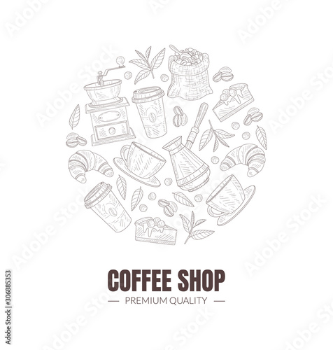 Fresh and Tasty Coffee Shop Symbols Arranged In Circle
