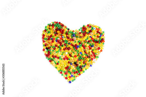 Heart made of colored beads isolate. Valentines day greeting card