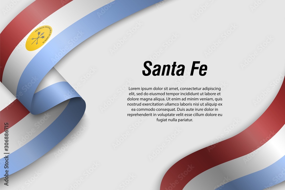 Fototapeta premium Waving ribbon or banner with flag Province of Argentina. santa fe
