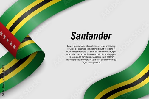 Waving ribbon or banner with flag Department of Colombia santander