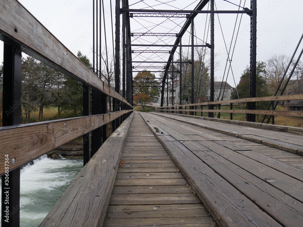 Close up of the War Eagle bridge, an attraction in Arkansas listed in the National Register of Historic Places.