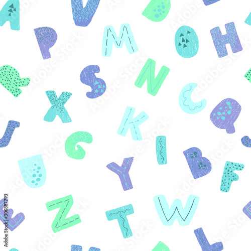 Vector seamless background with colorful letters. Alphabet. Can be used for wallpaper  pattern fills  web page  surface textures  textile print  wrapping paper