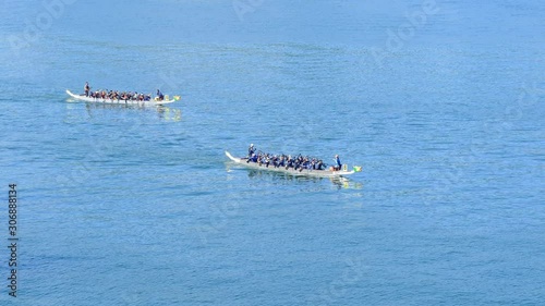 Dragon Boat match in Tolo Harbour, Tai Po, Hong Kong, China on Sunday