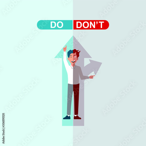 Do and don't with character design. Simple Illustration for business, website, and etc, simple to edit on illustrator.