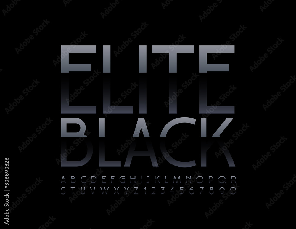 Vector Elite Black Font. Elegant slim Alphabet Letter and Numbers.