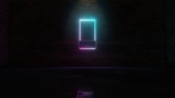 3D rendering of blue violet neon vertical symbol of one fourth charged battery  icon on brick wall