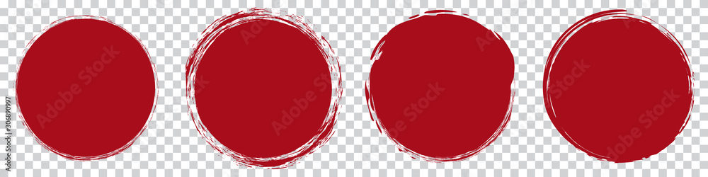 red round brush painted circle banner on transparent background
