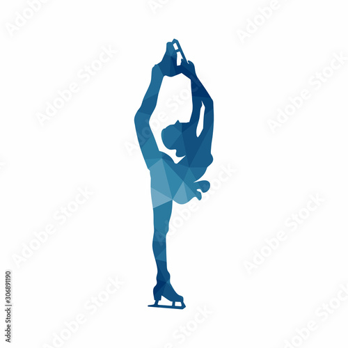 Figure skater performs bielmann spin. Figure skating sport vector illustration. 