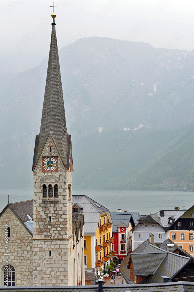 Clock tower of Hallstatt Evangelical Church
