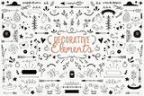 Big collection of decorative elements: banners, arrows, leaves, flowers, flourishes